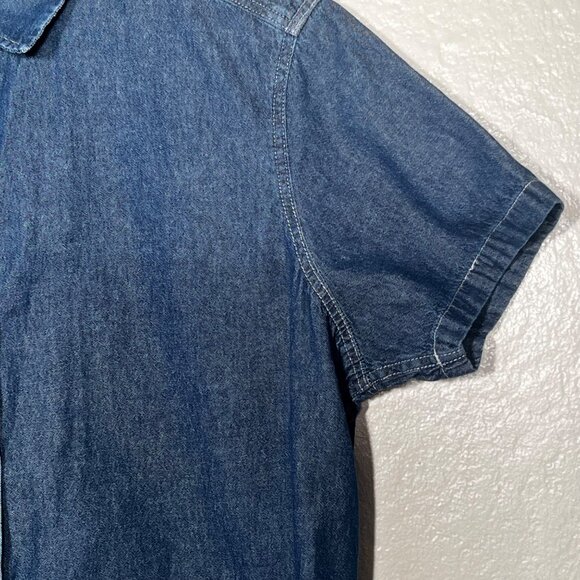 Port & Company Ladies XL Denim Button-Up Shirt Short Sleeve Casual 100% Cotton - Picture 6 of 14